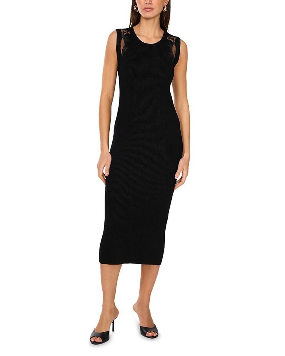 Vince Camuto Women's Embroidered Ribbed Sleeveless Midi Dress Black Size S 4096